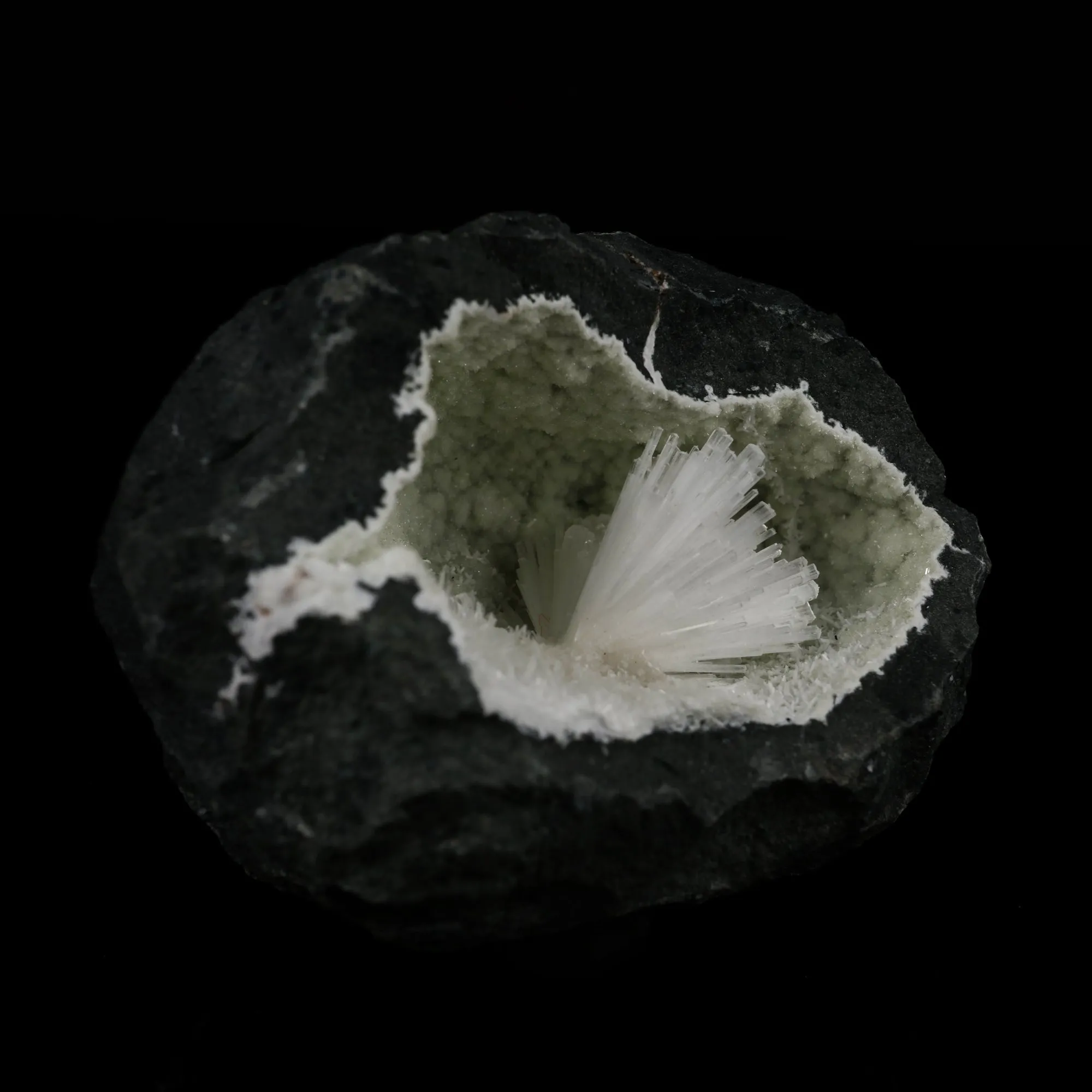 Natrolite with Calcite on Chalcedony Natural Mineral Specimen - image 2