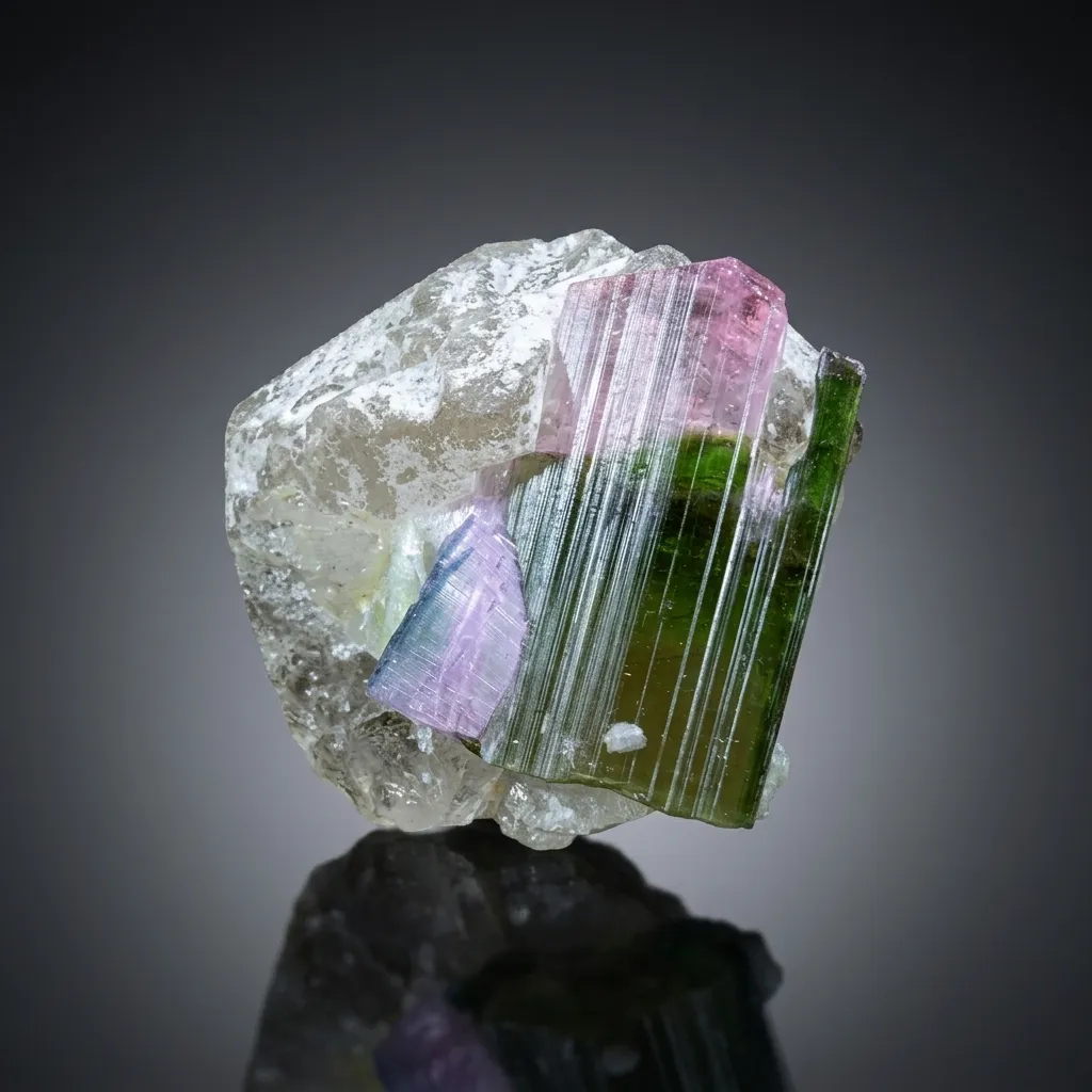 Natual terminated Bicolor Crystal on Quartz from Afghanistan 23 Gram image