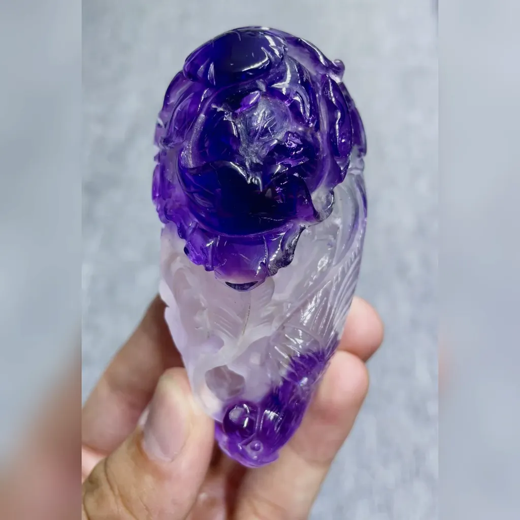 Natural Amethyst  Flower Carving 40*85*35MM image