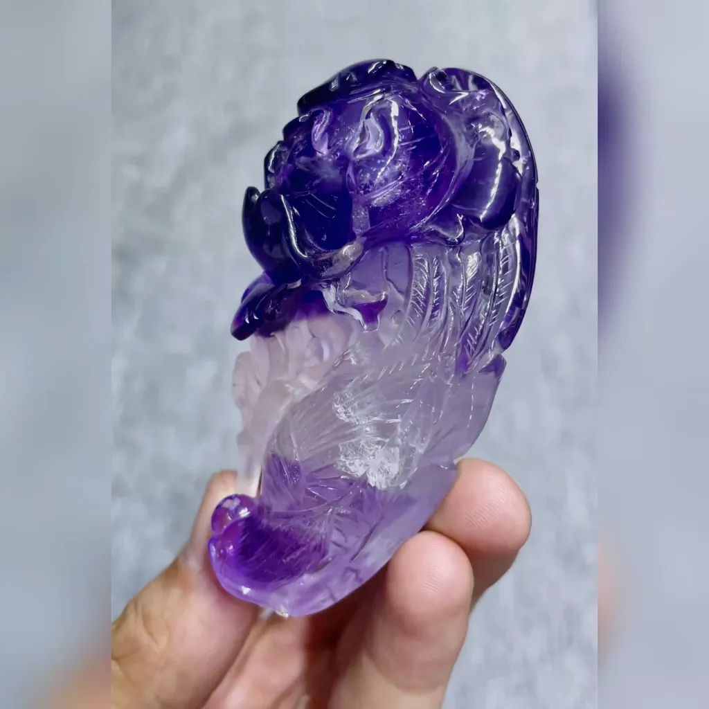 Natural Amethyst  Flower Carving 40*85*35MM - image 2