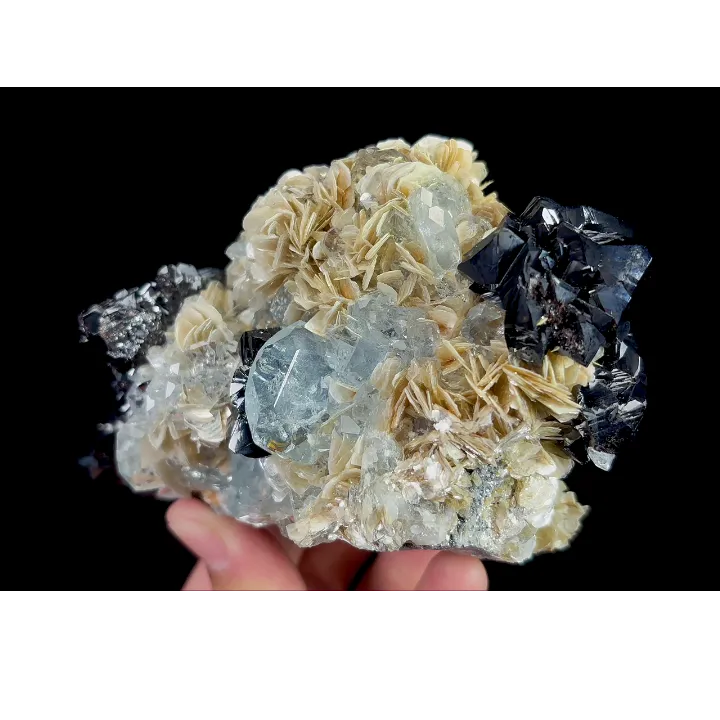Natural Aquamarine and Mica Flakes and Clausthalite, Mineral Specimen:Xuebaoding,Sichuan (130*80*75MM) - image 3