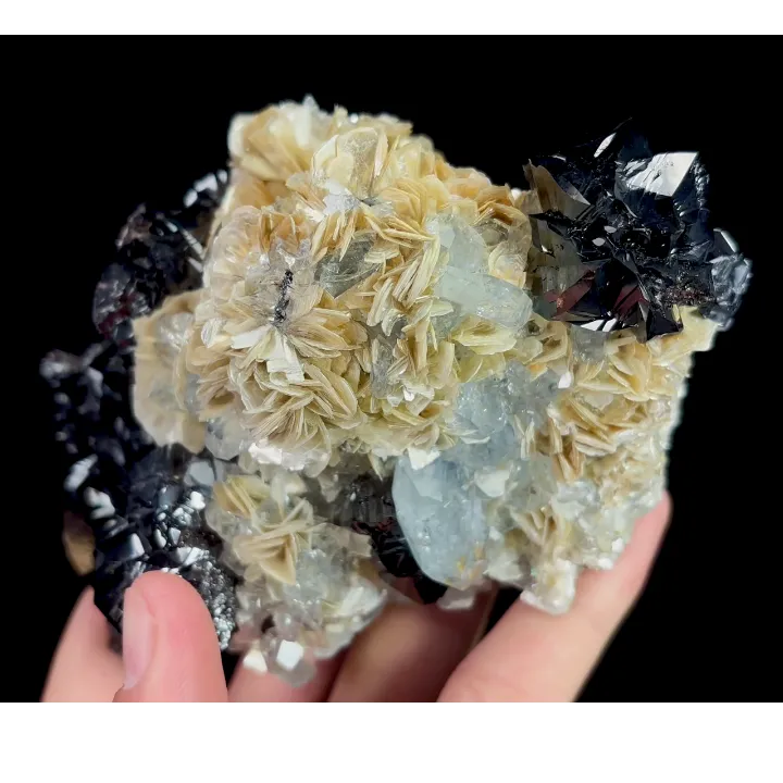 Natural Aquamarine and Mica Flakes and Clausthalite, Mineral Specimen:Xuebaoding,Sichuan (130*80*75MM) image