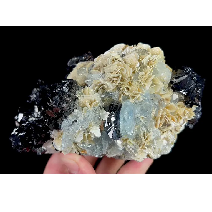 Natural Aquamarine and Mica Flakes and Clausthalite, Mineral Specimen:Xuebaoding,Sichuan (130*80*75MM) - image 2