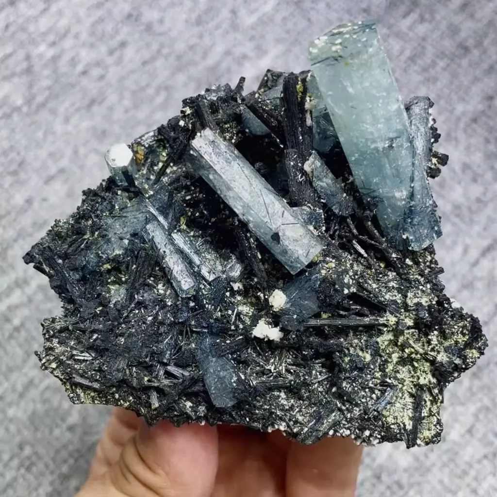 Natural Aquamarine and Tourmaline Symbiosis comes from Namibia 95*80*50MM image