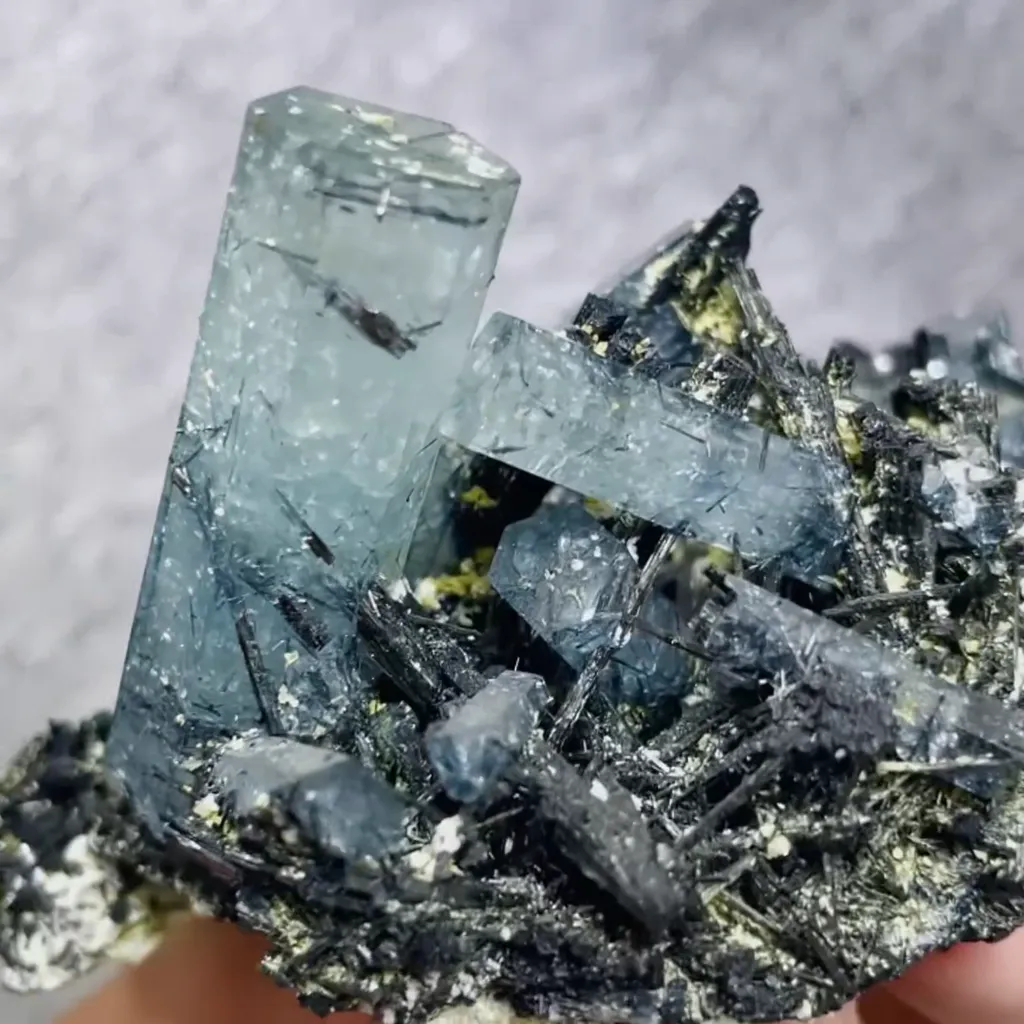 Natural Aquamarine and Tourmaline Symbiosis comes from Namibia 95*80*50MM - image 3