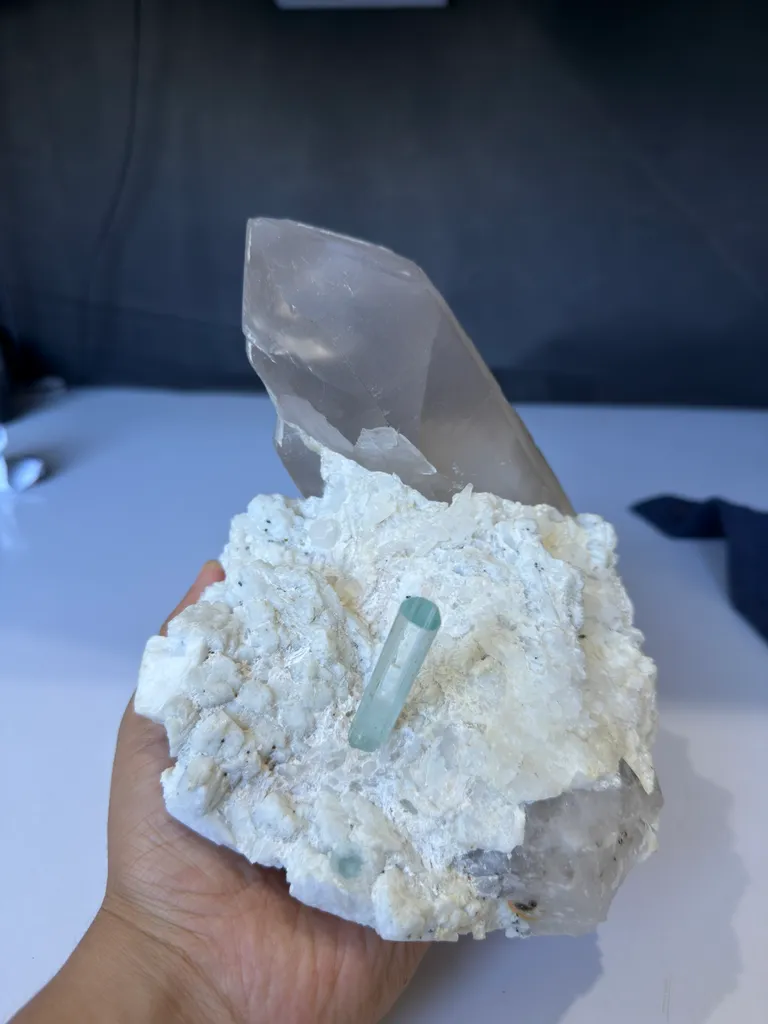 Natural Aquamarine Crystal on Cleavelandite Matrix with Quartz - image 4