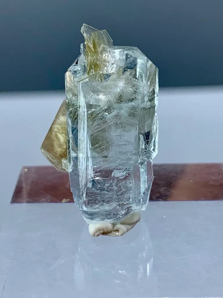 Natural Aquamarine Crystal with Golden Muscovite Mica Specimen | Pakistan Beryl Collector Piece Gilgit-Baltistan, Nagar District, Nagar image