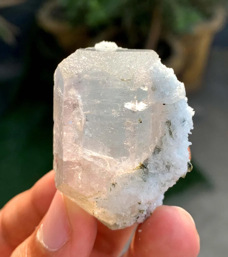 Natural Aquamarine var Morganite var Beryl with Green Tourmalines from Afghanistan image