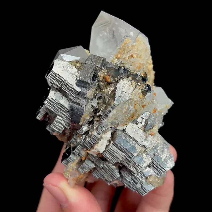 Natural Arsenopyrite and Clear Quartz Cluster, Mineral Specimen:Yaogangxian,Hunan (60*85*45MM) image