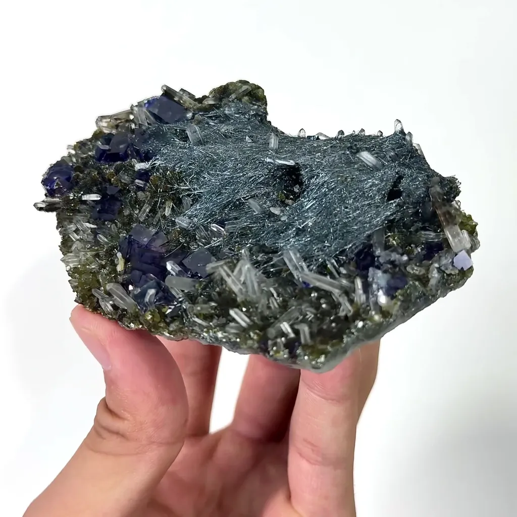 Natural Bismuthinite and Purple Fluorite Mineral Specimen,High Quality Specimen,YINDU,INNER MONGOLIA,CHINA(104*70*27mm) - image 3