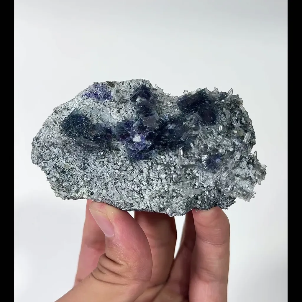 Natural Bismuthinite and Purple Fluorite Mineral Specimen,High Quality Specimen,YINDU,INNER MONGOLIA,CHINA(90*50*18mm) image