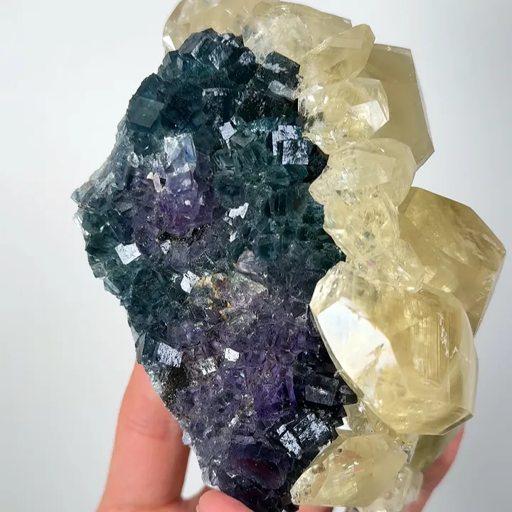 Natural Blue and Purple Cubic Fluorite and Calcite, Mineral Specimen:Fujian,China (140*80*65MM) - image 2