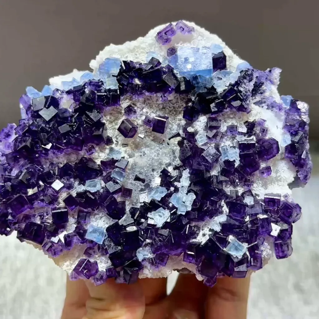 Natural Blue and Purple Cubic Fluorite Symbiosis comes from Zhejiang,China 115*95*30MM image