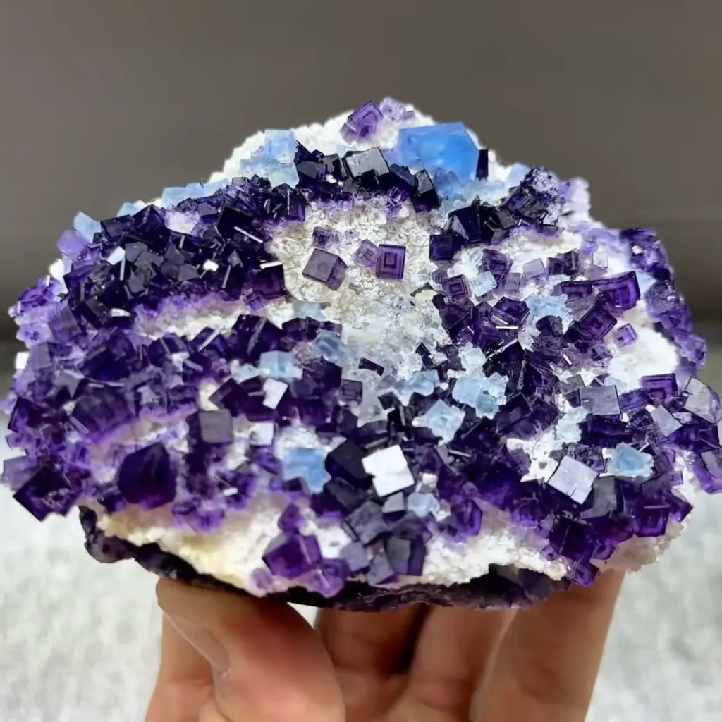 Natural Blue and Purple Cubic Fluorite Symbiosis comes from Zhejiang,China 115*95*30MM - image 3