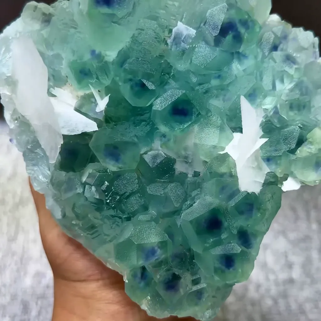 Natural Blue Centred Fluorite and Flake Calcite Symbiosis comes from Fujian,China 135*125*55MM - image 3