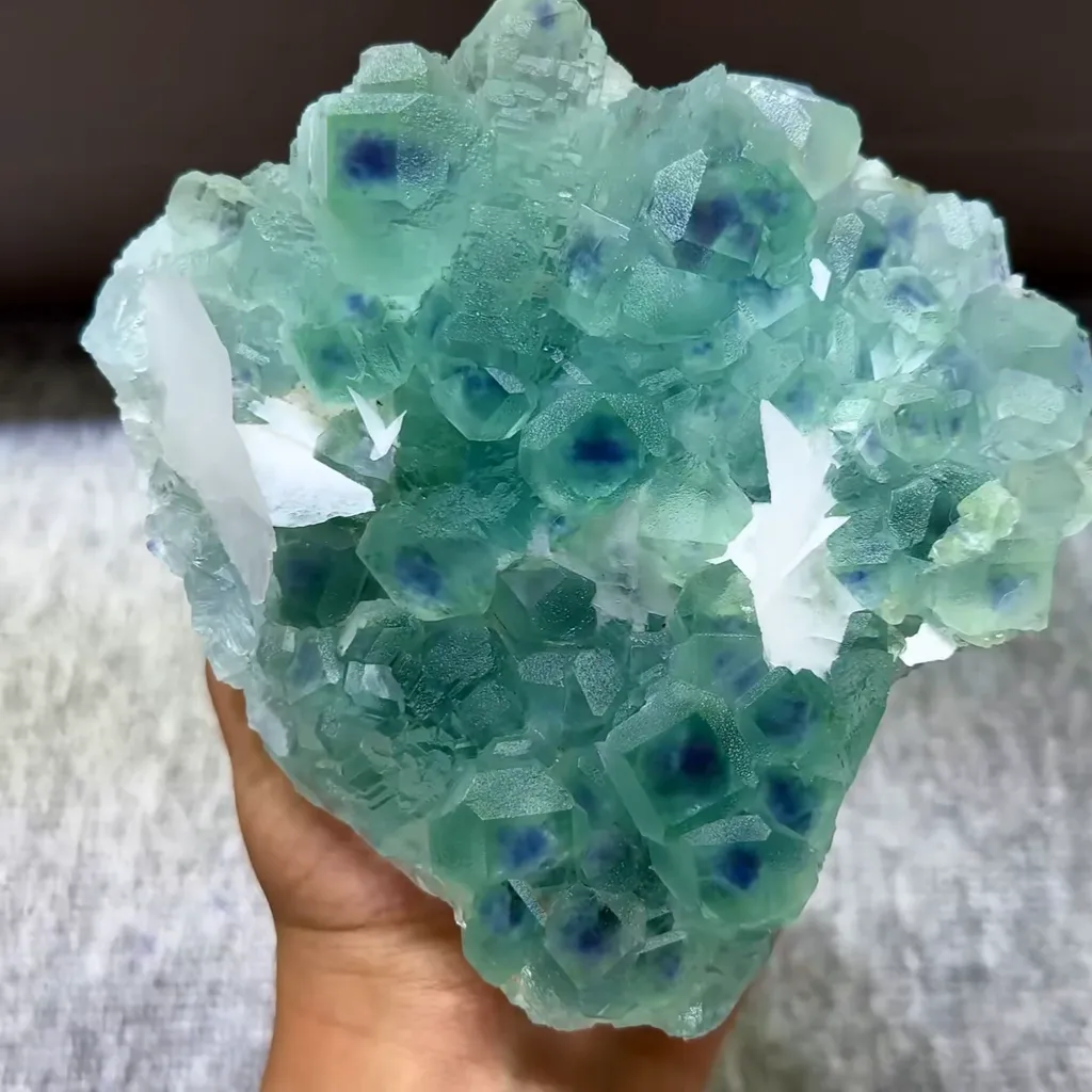 Natural Blue Centred Fluorite and Flake Calcite Symbiosis comes from Fujian,China 135*125*55MM - image 2