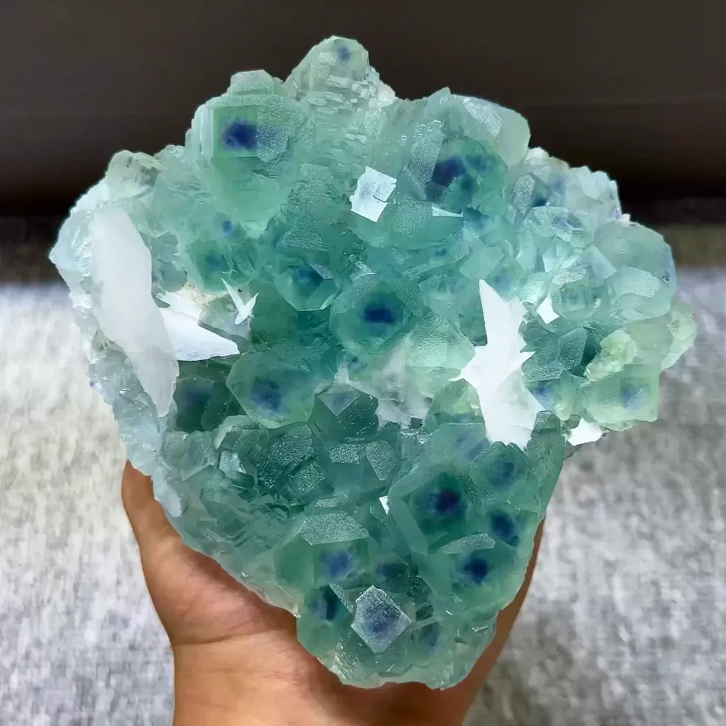 Natural Blue Centred Fluorite and Flake Calcite Symbiosis comes from Fujian,China 135*125*55MM image