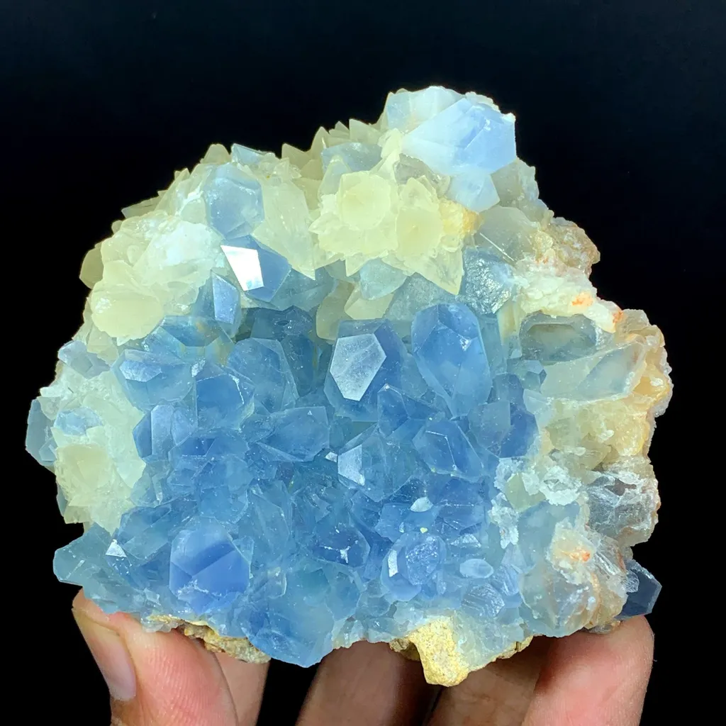 Natural Blue Color Celestine Crystals Cluster, Celestine Bunch, Celestine with Yellow Calcite, Celestine Specimen, Celestine from Baghdis, Afghanistan - image 2
