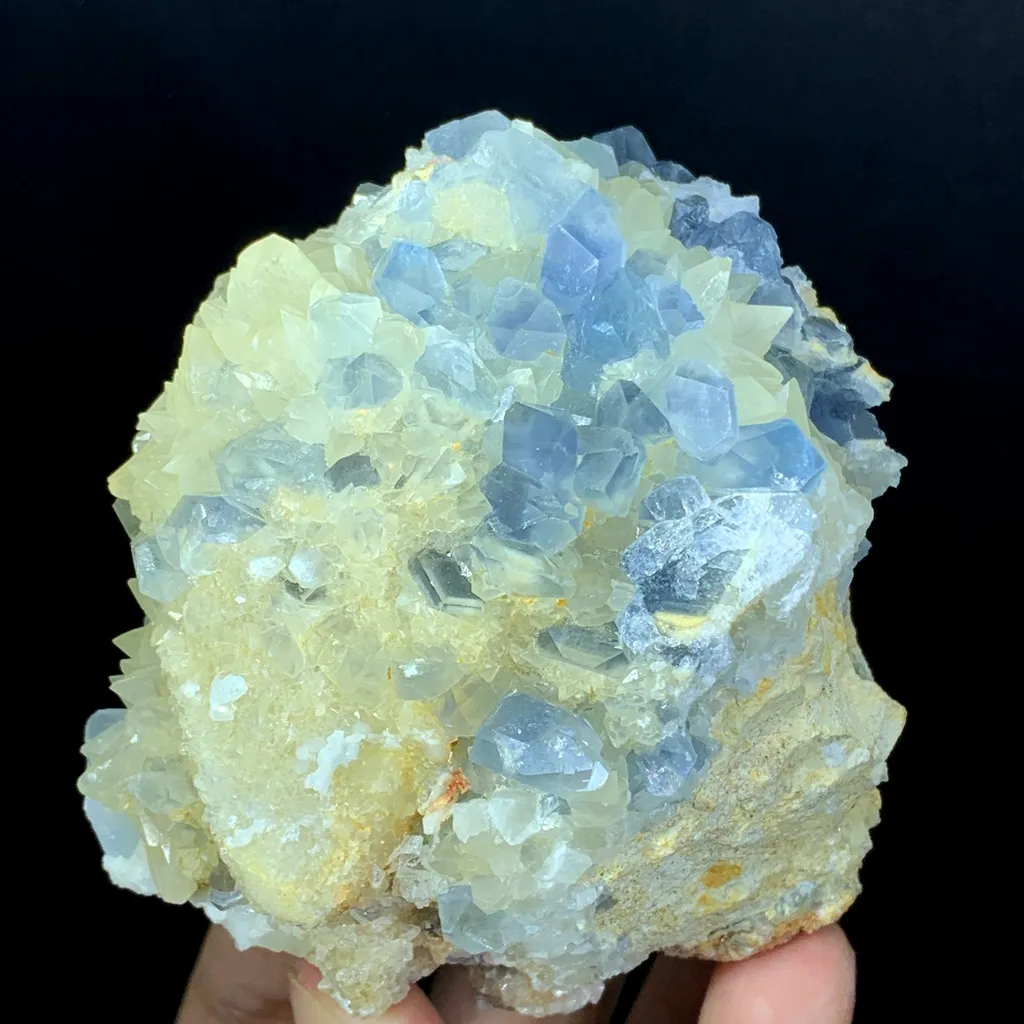 Natural Blue Color Celestine Crystals Cluster, Celestine Bunch, Celestine with Yellow Calcite, Celestine Specimen, Celestine from Baghdis, Afghanistan - image 3