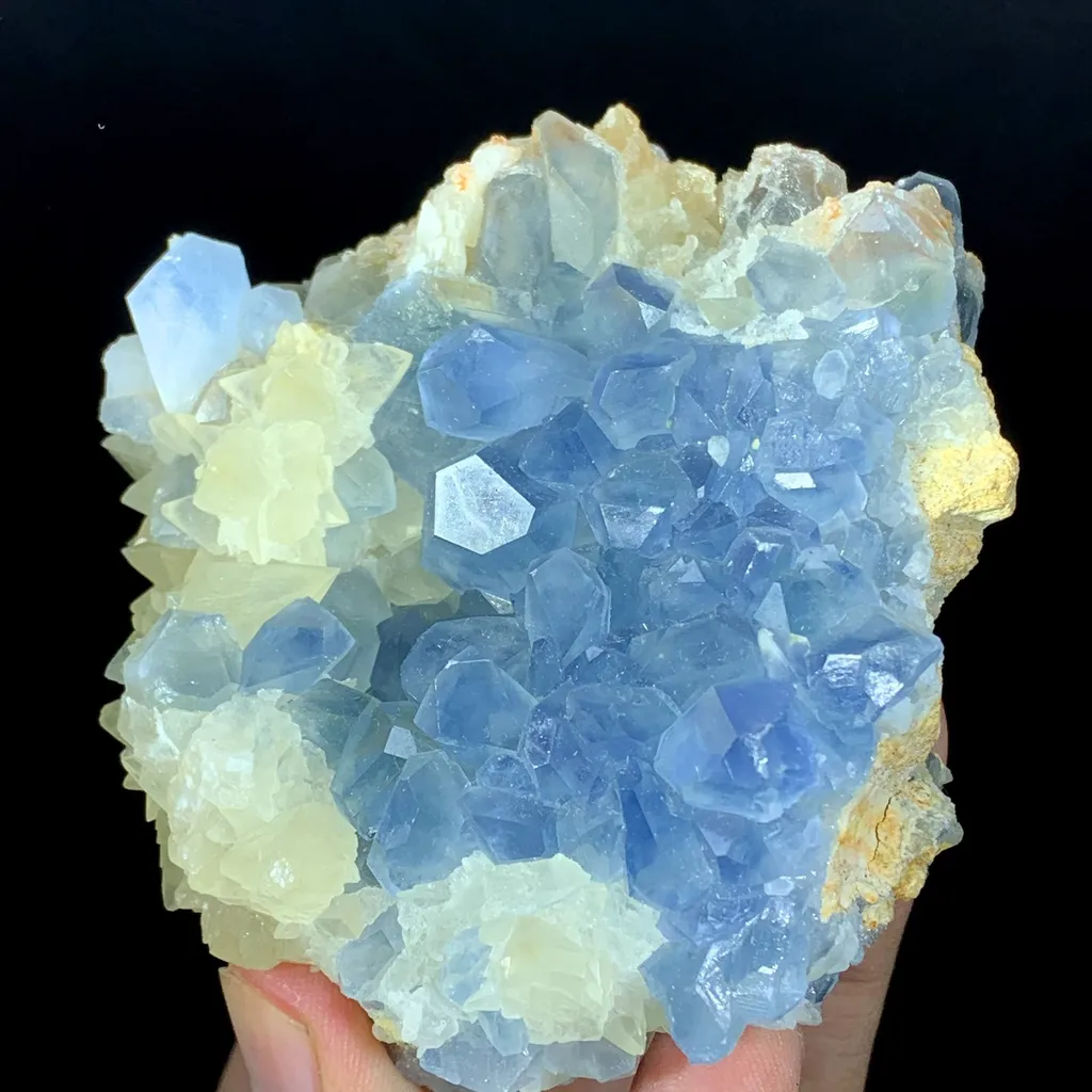 Natural Blue Color Celestine Crystals Cluster, Celestine Bunch, Celestine with Yellow Calcite, Celestine Specimen, Celestine from Baghdis, Afghanistan - image 5