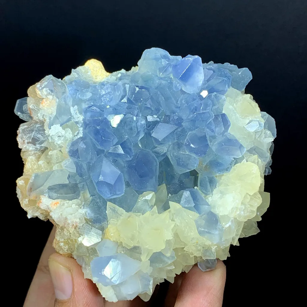 Natural Blue Color Celestine Crystals Cluster, Celestine Bunch, Celestine with Yellow Calcite, Celestine Specimen, Celestine from Baghdis, Afghanistan - image 4