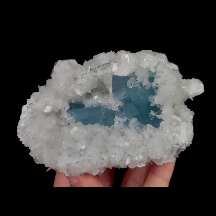 Natural Blue Cube Fluorite and Calcite, Mineral Specimen: Yaogangxian,Hunan (105*70*55MM) image