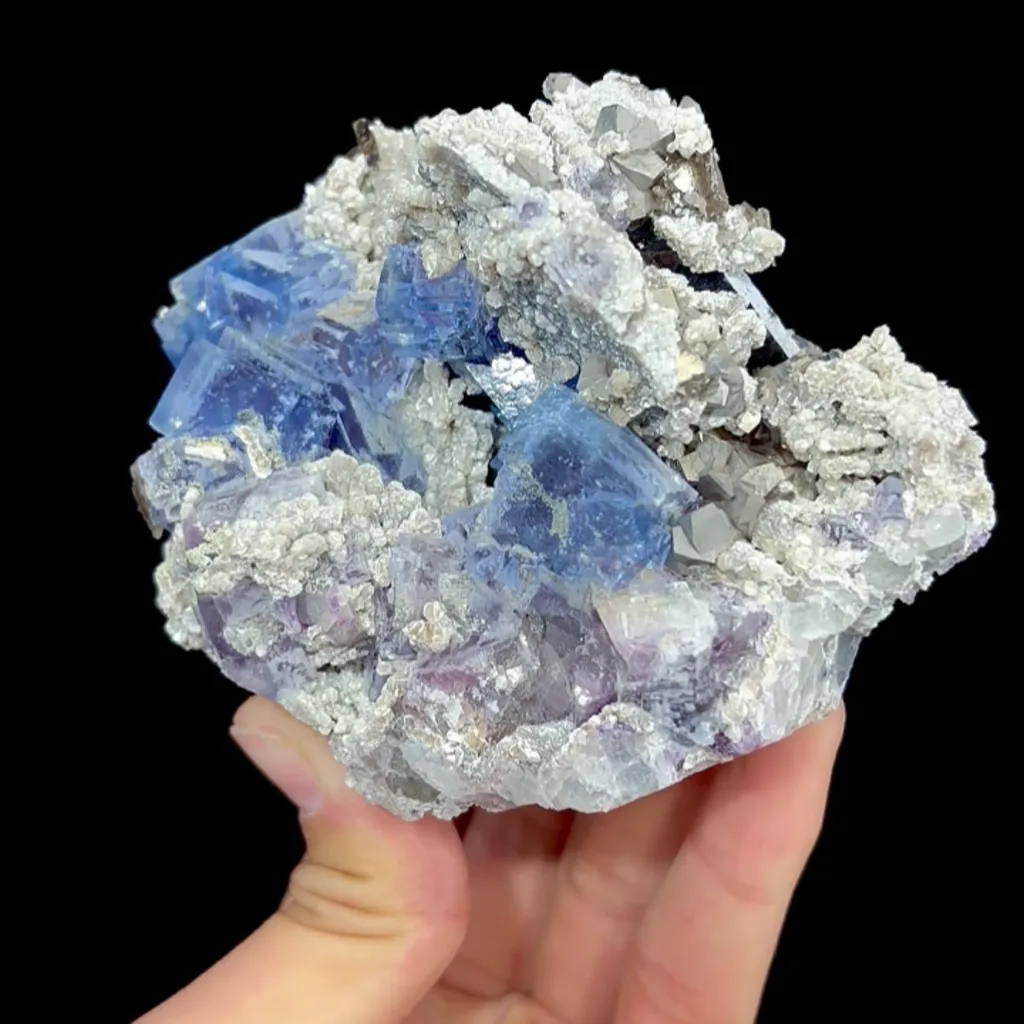 Natural Blue Cube Fluorite and Mica, Mineral Specimen: Inner Mongolia,China (120*65*70MM) - image 2