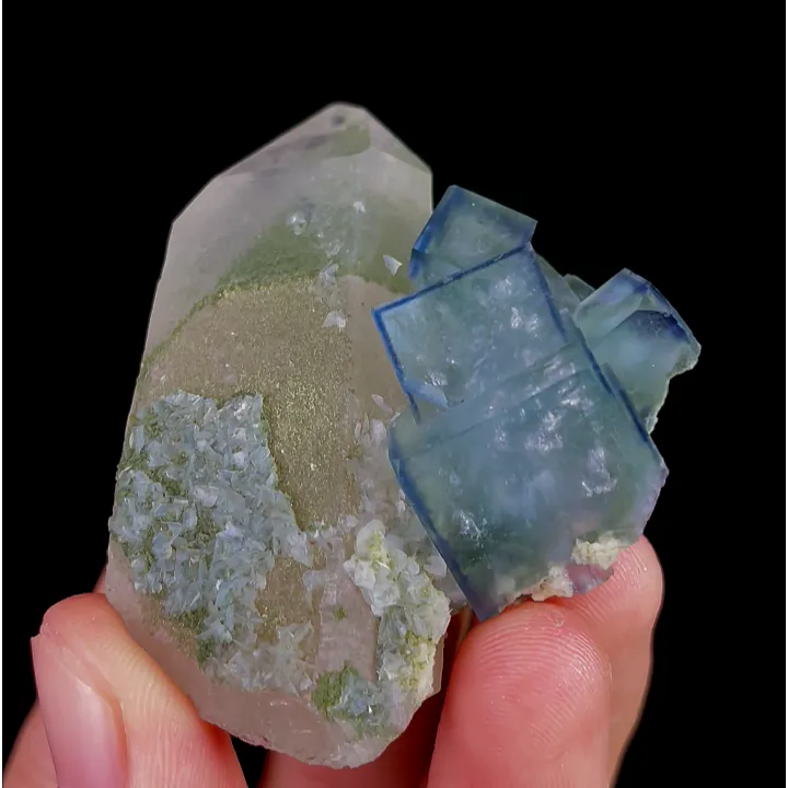 Natural Blue Cube Fluorite and Quartz Tower, Mineral Specimen:Yaogangxian,Hunan (45*55*25MM) - image 2
