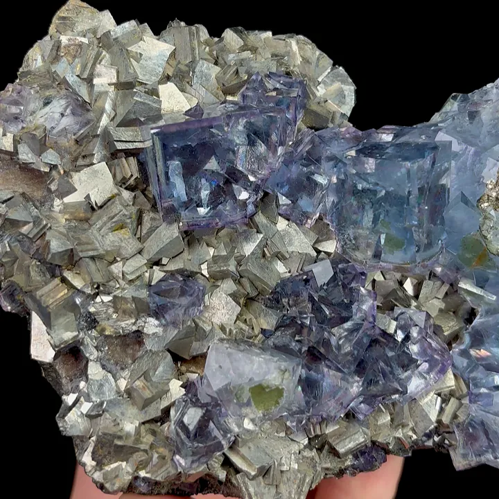 Natural Blue Cubic Fluorite and Arsenopyrite, Mineral Specimen: Yaogangxian,Hunan (115*90*60MM) image