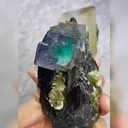 Natural Blue Cubic Fluorite and Black Wolframite and Quartz Tower Symbiosis comes from Yaogangxian,Hunan 55*90*90MM - image 5