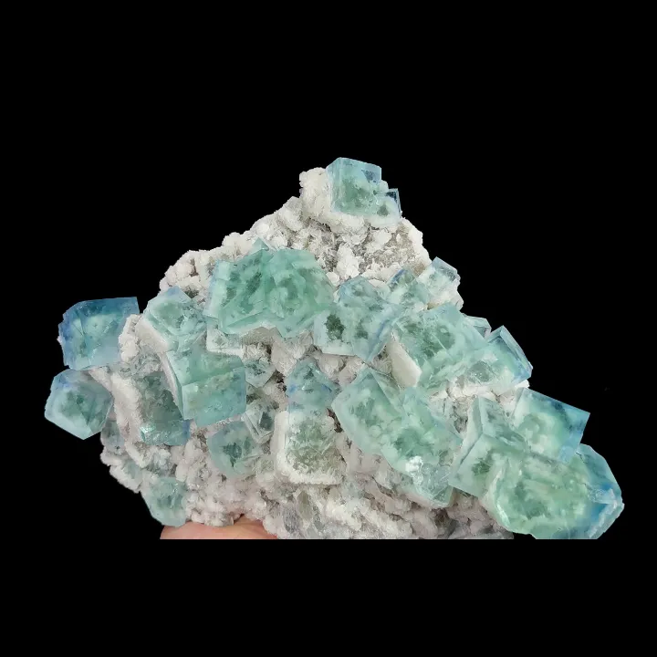 Natural Blue Cubic Fluorite and Calcite, Mineral Specimen:Xianghualing,Hunan (200*140*50MM) image