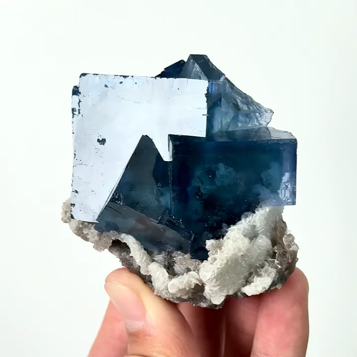 Natural Blue Cubic Fluorite and Calcite, Mineral Specimen:Yaogangxian,Hunan (65*60*55MM) image