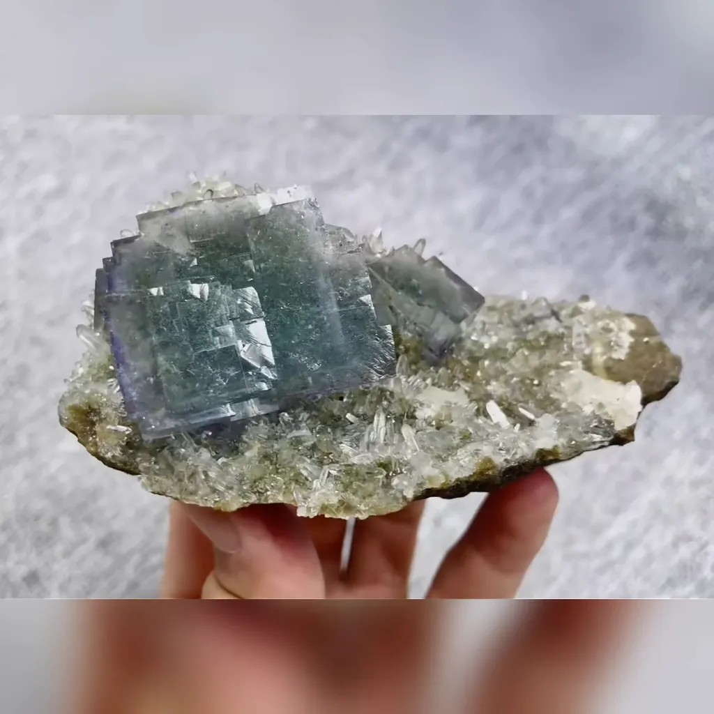 Natural Blue Cubic Fluorite and Clear Quartz Cluster Symbiosis comes from Yaogangxian,Hunan 100*55*50MM - image 6