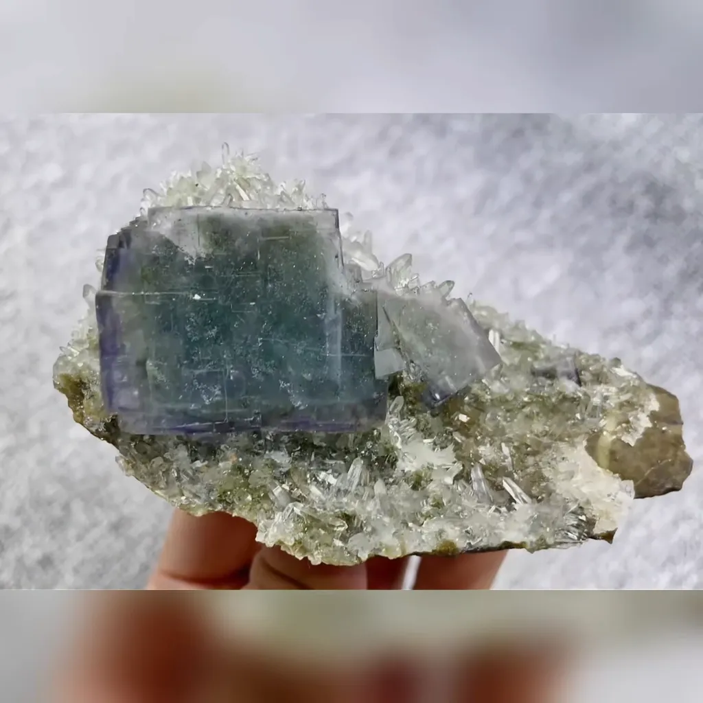 Natural Blue Cubic Fluorite and Clear Quartz Cluster Symbiosis comes from Yaogangxian,Hunan 100*55*50MM image