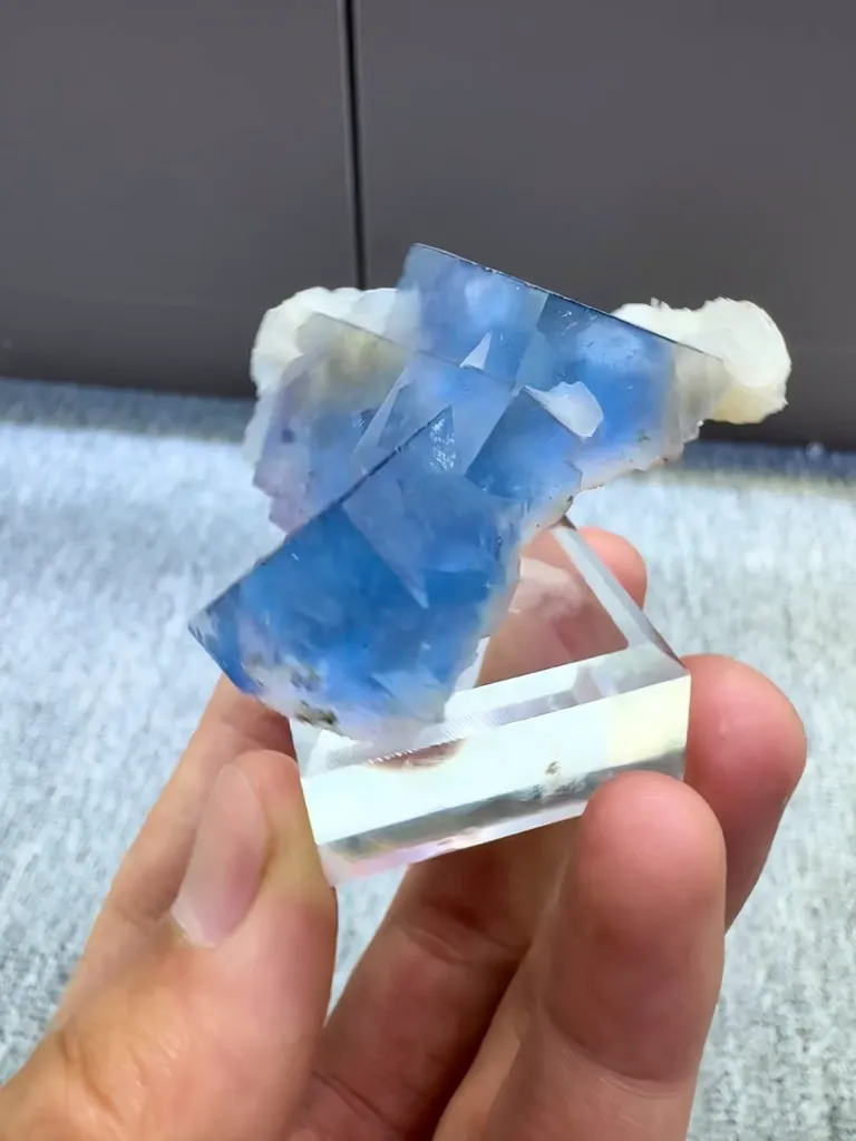 Natural Blue Cubic Fluorite and Flaky Calcite Coexist comes from Yindu,Neimenggu 40*35*20MM - image 6