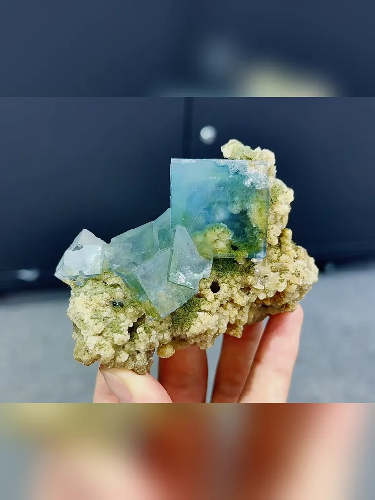 Natural Blue Cubic Fluorite and Mica Symbiosis comes fom Yaogangxian,Hunan 85*60*35MM image