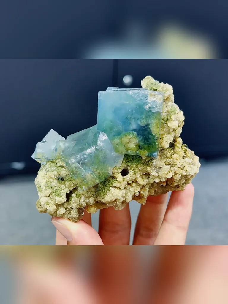 Natural Blue Cubic Fluorite and Mica Symbiosis comes fom Yaogangxian,Hunan 85*60*35MM - image 2
