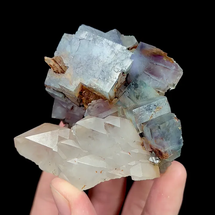 Natural Blue Cubic Fluorite and Quartz Cluster, Mineral Specimen:Yaogangxian,Hunan (60*65*40MM) image