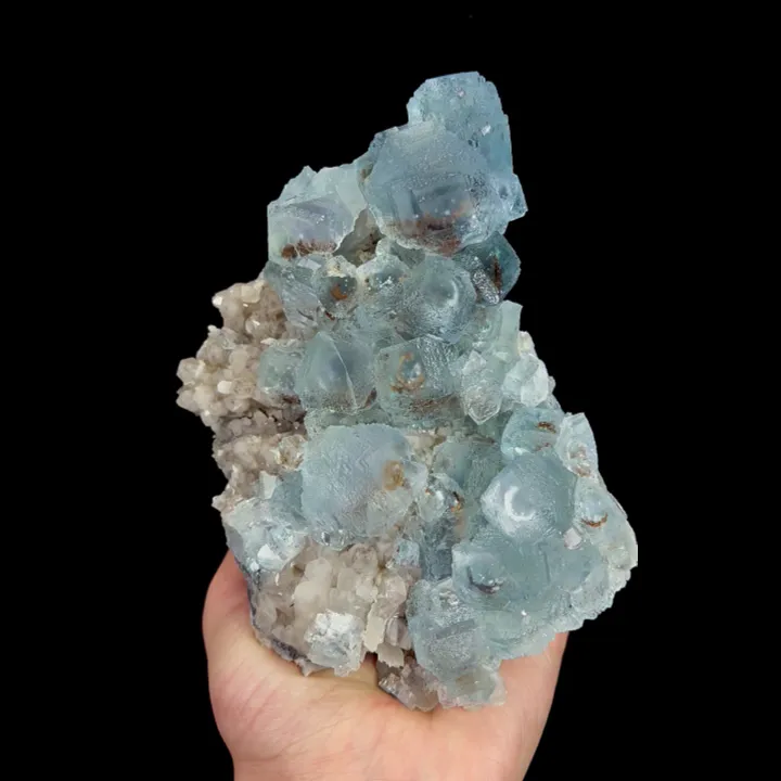 Natural Blue Cubic Fluorite and Quartz, Mineral Specimen:Fujian,China (165*110*50MM) image