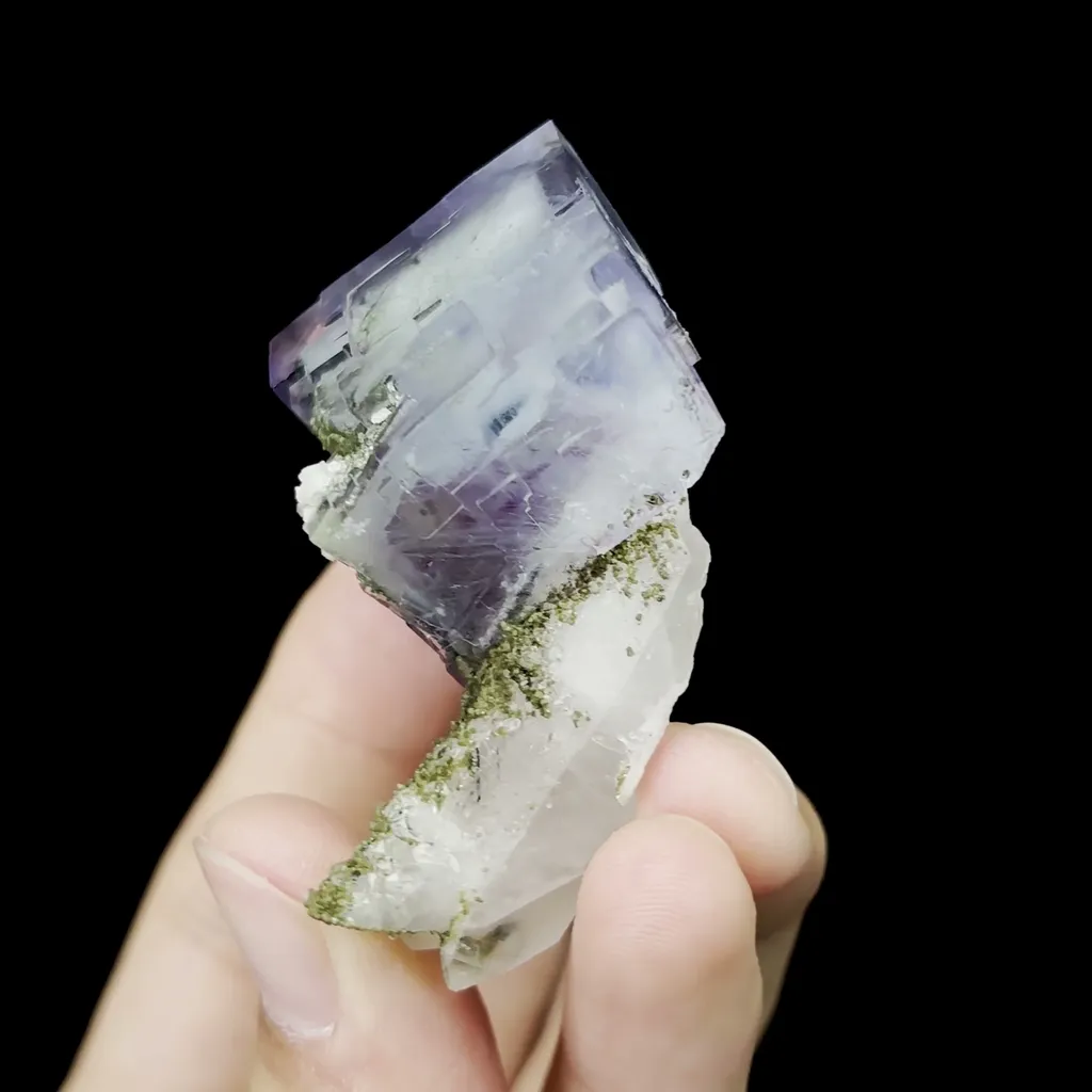 Natural Blue Cubic Fluorite and Quartz Mineral Specimen,High Quality Specimen,YAO GANG XIAN,HUNAN,CHINA(30*30*30mm) image