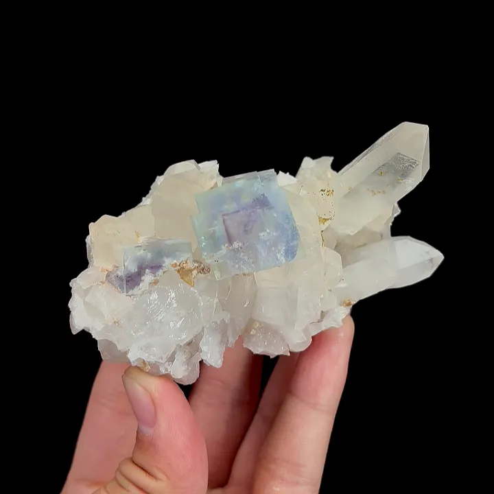 Natural Blue Cubic Fluorite and Quartz, Mineral Specimen:Yaogangxian,Hunan (100*55*55MM) image
