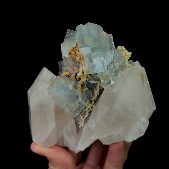 Natural Blue Cubic Fluorite and Quartz, Mineral Specimen:Yaogangxian,Hunan (100*75*100MM) image