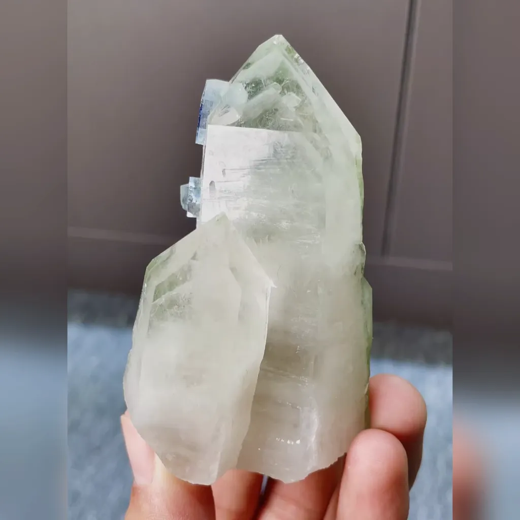 Natural Blue Cubic Fluorite and Quartz Tower Symbiosis comes from Yaogangxian,Hunan 40*50*80MM image