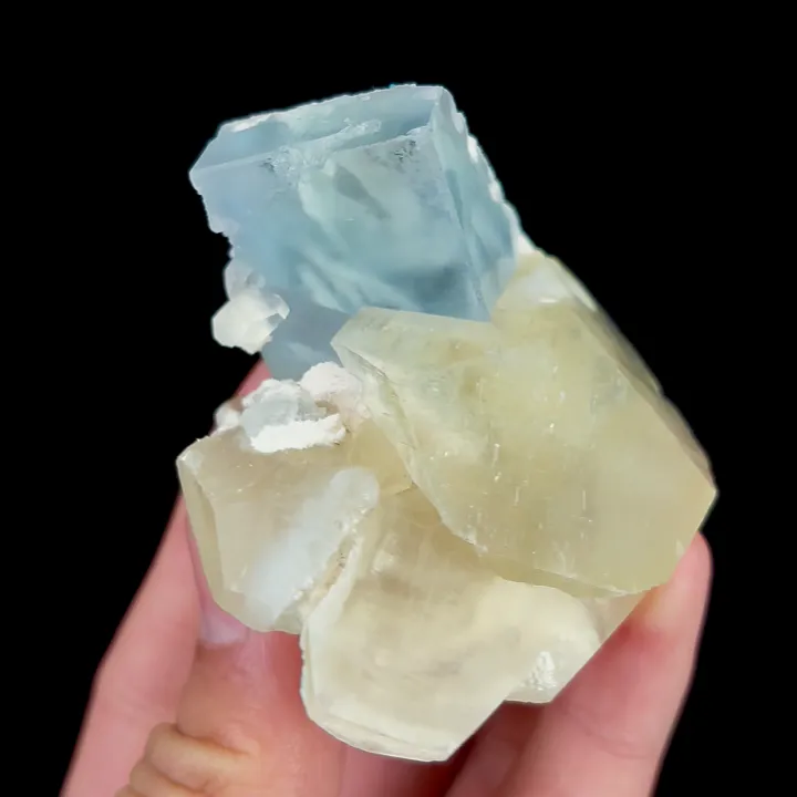 Natural Blue Cubic Fluorite and Yellow Calcite, Mineral Specimen:Fujian,China (60*65*35MM) - image 3