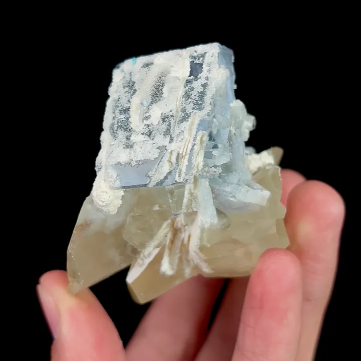 Natural Blue Cubic Fluorite and Yellow Calcite, Mineral Specimen:Fujian,China (60*65*35MM) - image 5
