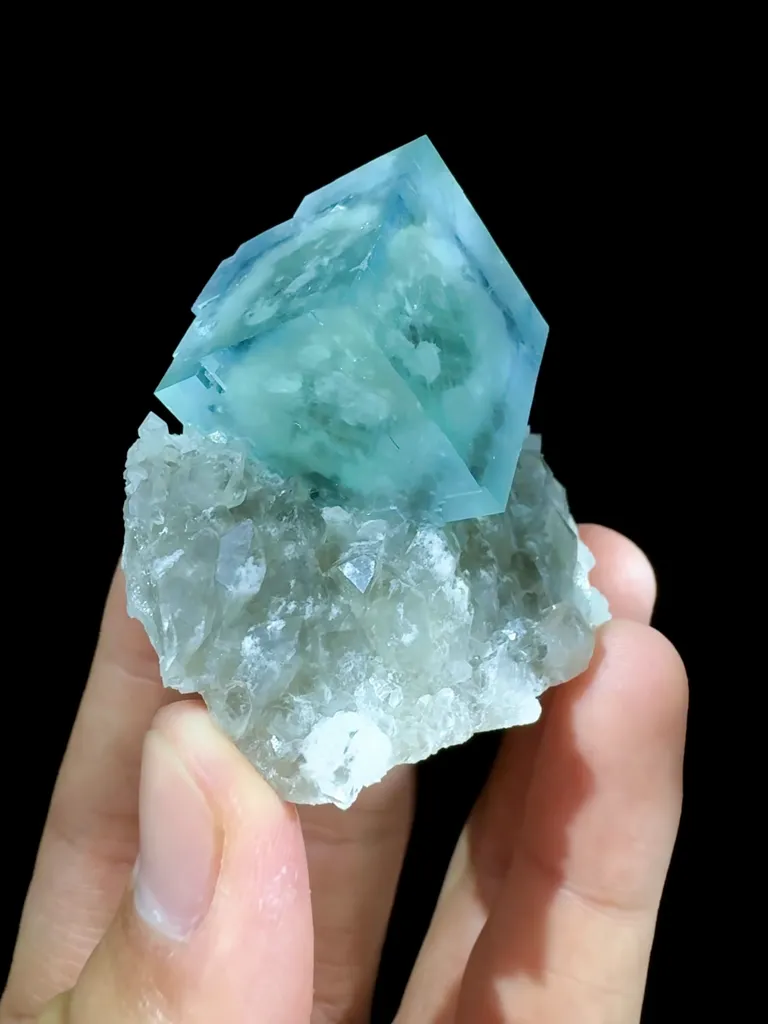 Natural  Blue Cubic Fluorite coexists with Smoky Quartz comes from Xianghualing,Hunan 50*30*47MM image