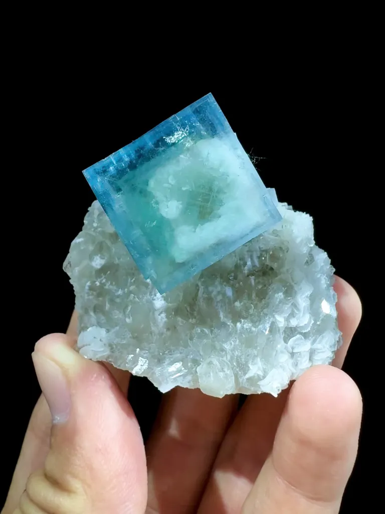 Natural  Blue Cubic Fluorite coexists with Smoky Quartz comes from Xianghualing,Hunan 50*30*47MM - image 4