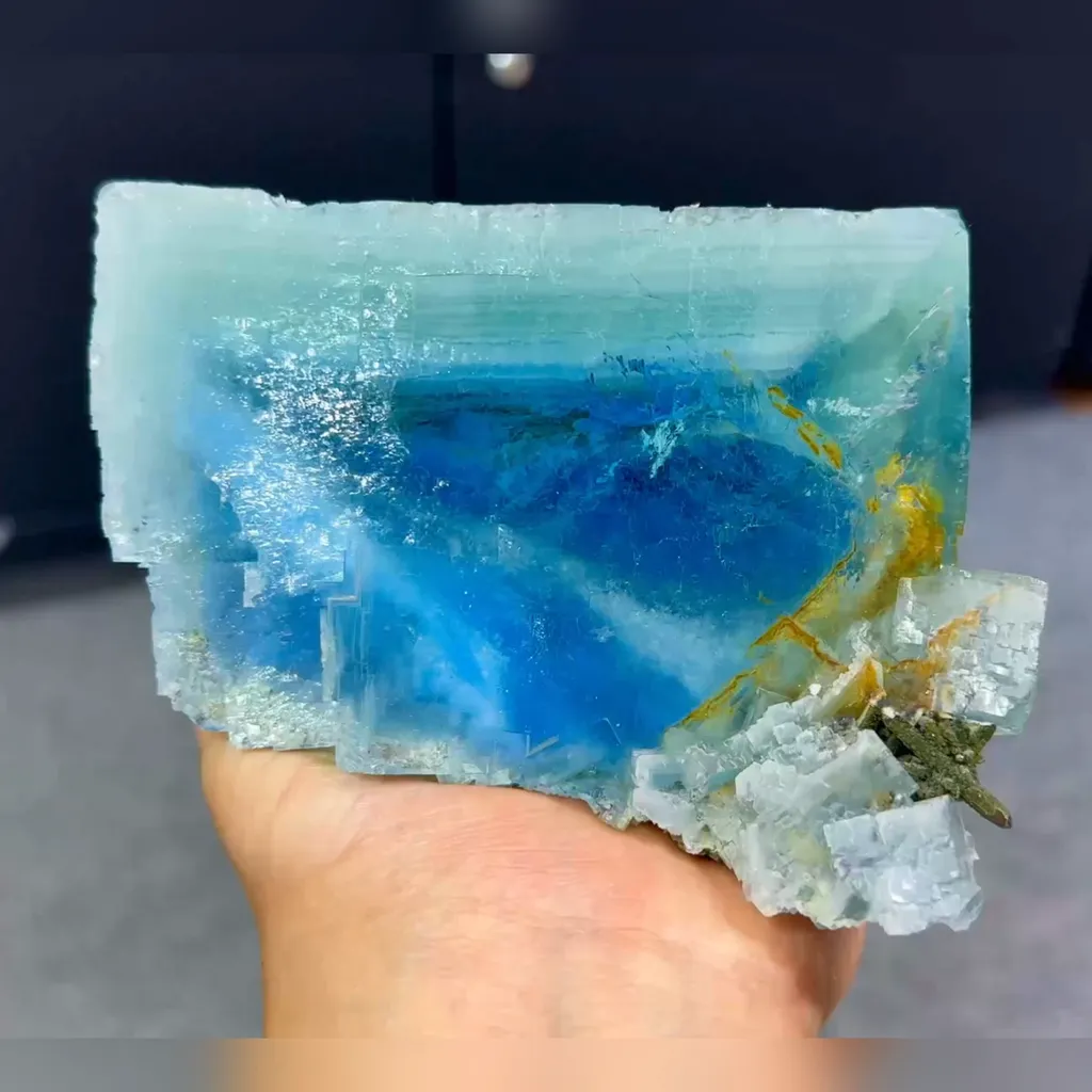 Natural Blue Cubic Fluorite comes from Yaogangxian，Hunan 100*100*70MM image