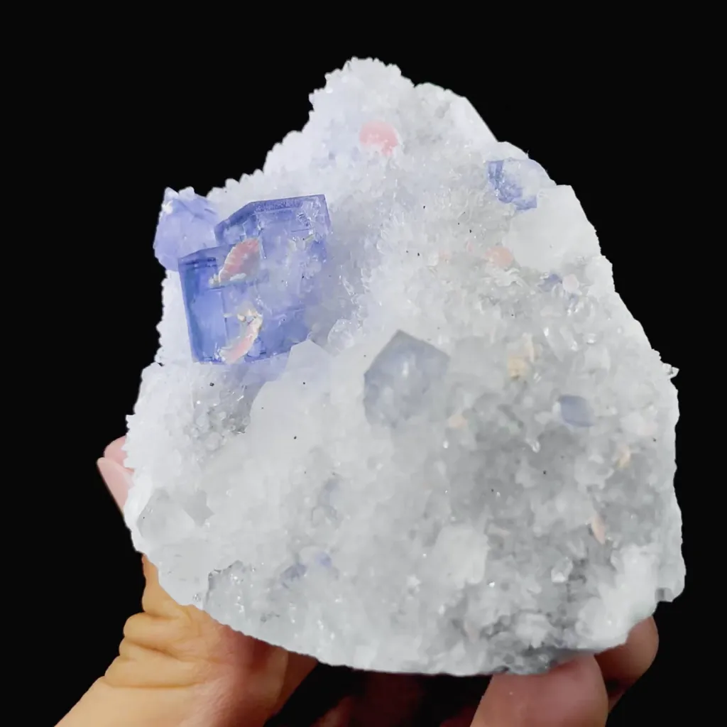 Natural Blue Cubic Fluorite with Rhodochrosite and Quartz Symbiosis comes from Yaogangxian,Hunan 80*60*40MM - image 2
