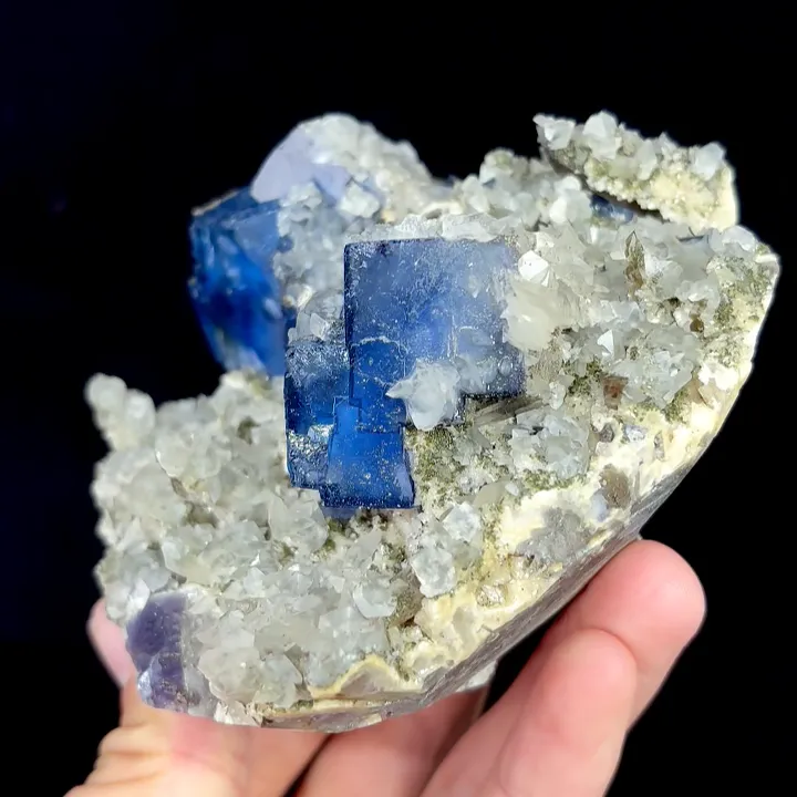 Natural Blue Cubic Fluorite with Smoky Quartz and Calcite, Mineral Specimen:Fujian,China (100*105*55MM) - image 3